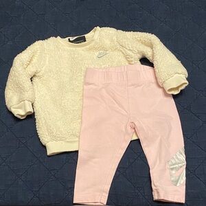Nike Fleece Cream Top and Pink Leggings, 6 month